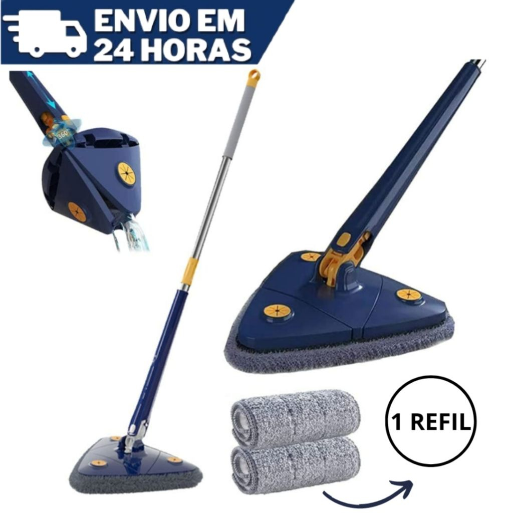 Esfregão Triangulo Mop Ajustável Giratória 360° Limpeza Banheiro Chão Janela Teto