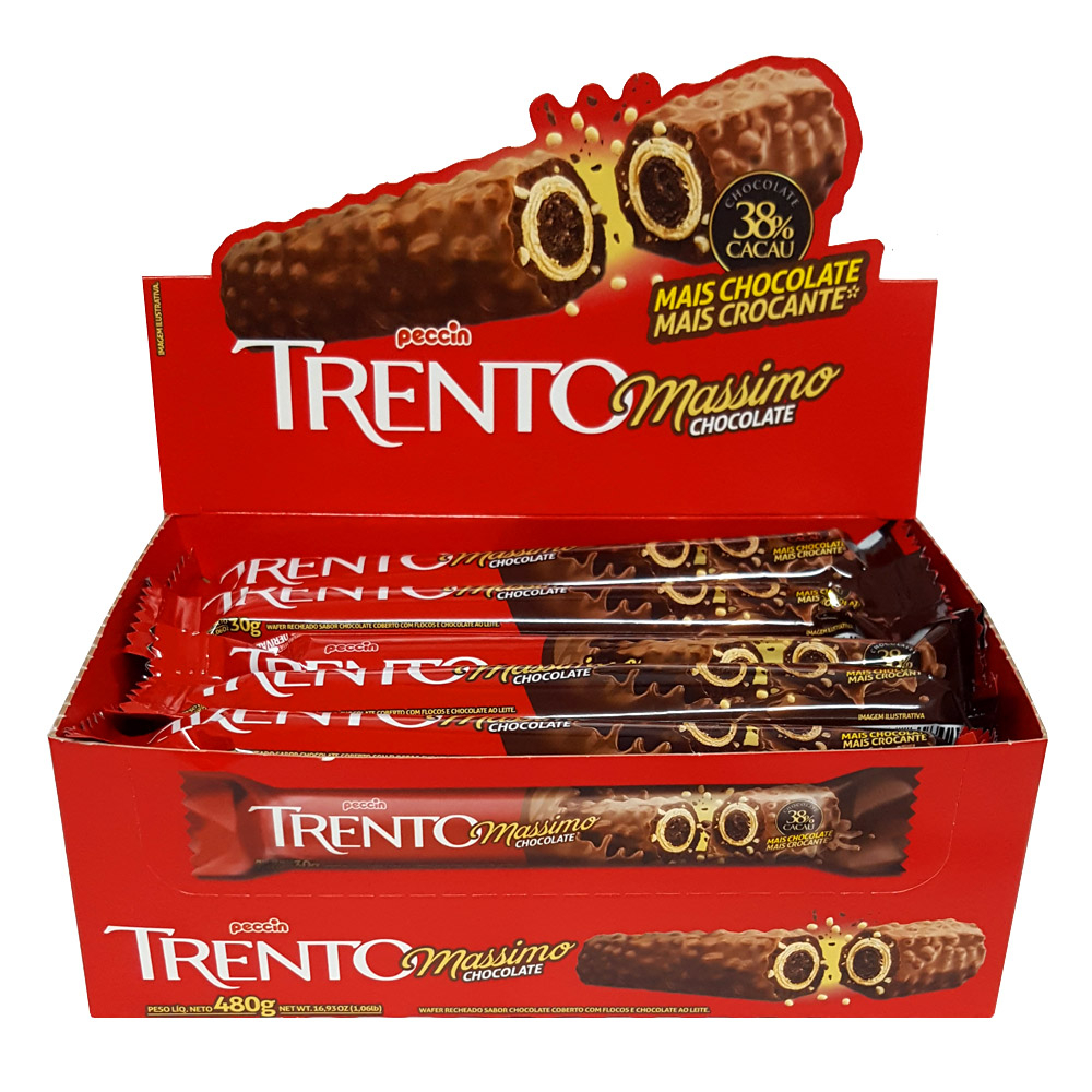 Chocolate Bombom Trento Massimo c/16un x 30g Peccin Wafer Recheado