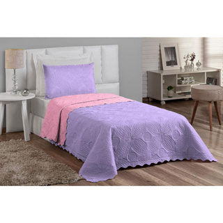 Cobre Leito 02Pçs Dupla Face Liso Floral Solteiro Malha 100% Poliéster Matelassê