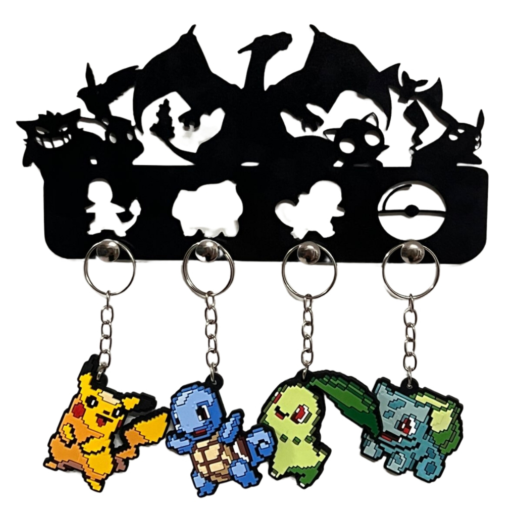 Porta Chaves Pokémon Decoração De Sala Pikachu Charmander Squirtle e Bulbasaur