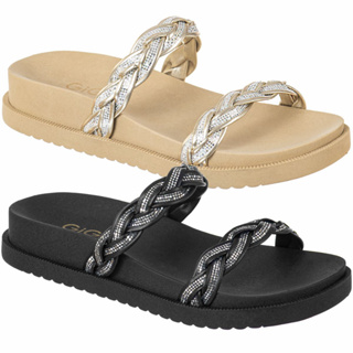 Sandália Feminina Rasteirinha Tamanco Papete Birken Flatform Tiras Trançadas Glitter Original Brilho Gigil