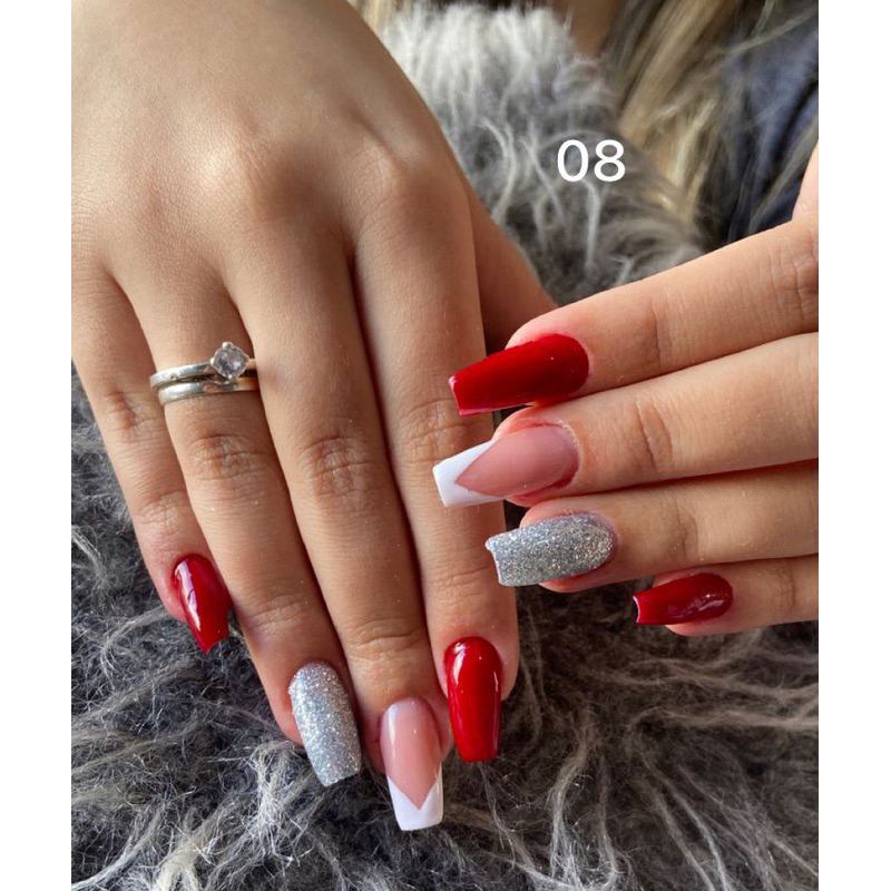 Unhas Postiças Realistas Decoradas Vermelhas | Shopee Brasil