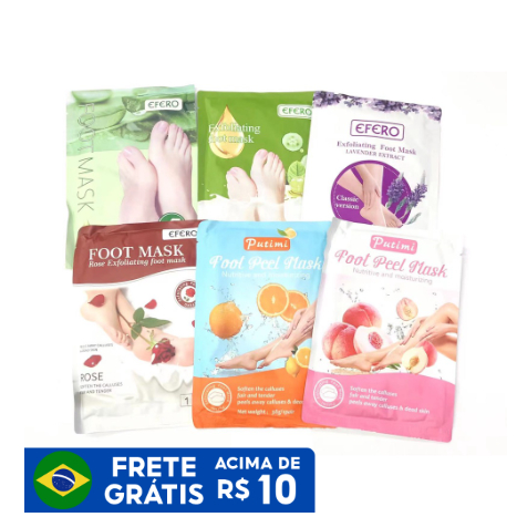 Máscara de Pé Meias Esfoliantes Remover Pele Morta Efero Putimi - PAR