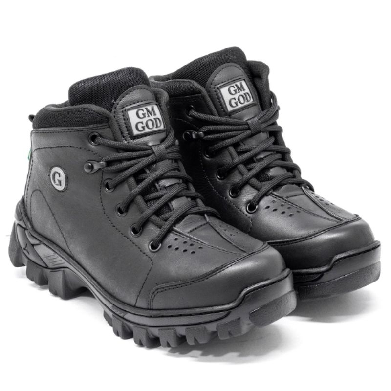 Coturno Adventure 100%Couro GM GOD com C.A bico PVC REF:03 PRETO