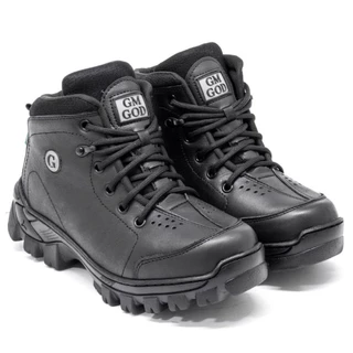 Coturno Adventure 100%Couro GM GOD com C.A bico PVC REF:03 PRETO