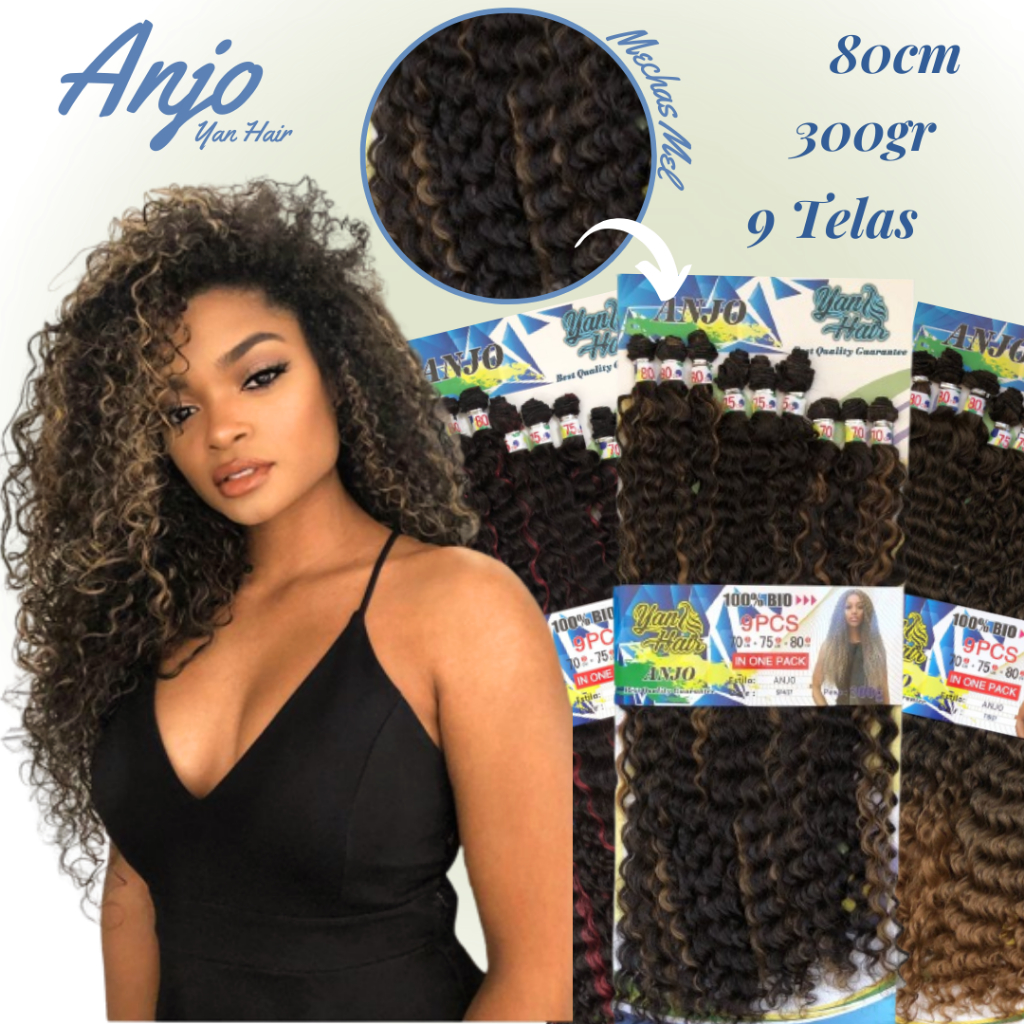Cabelo Cacheado Fibra 100% Orgânica 80cm 300gr Anjo