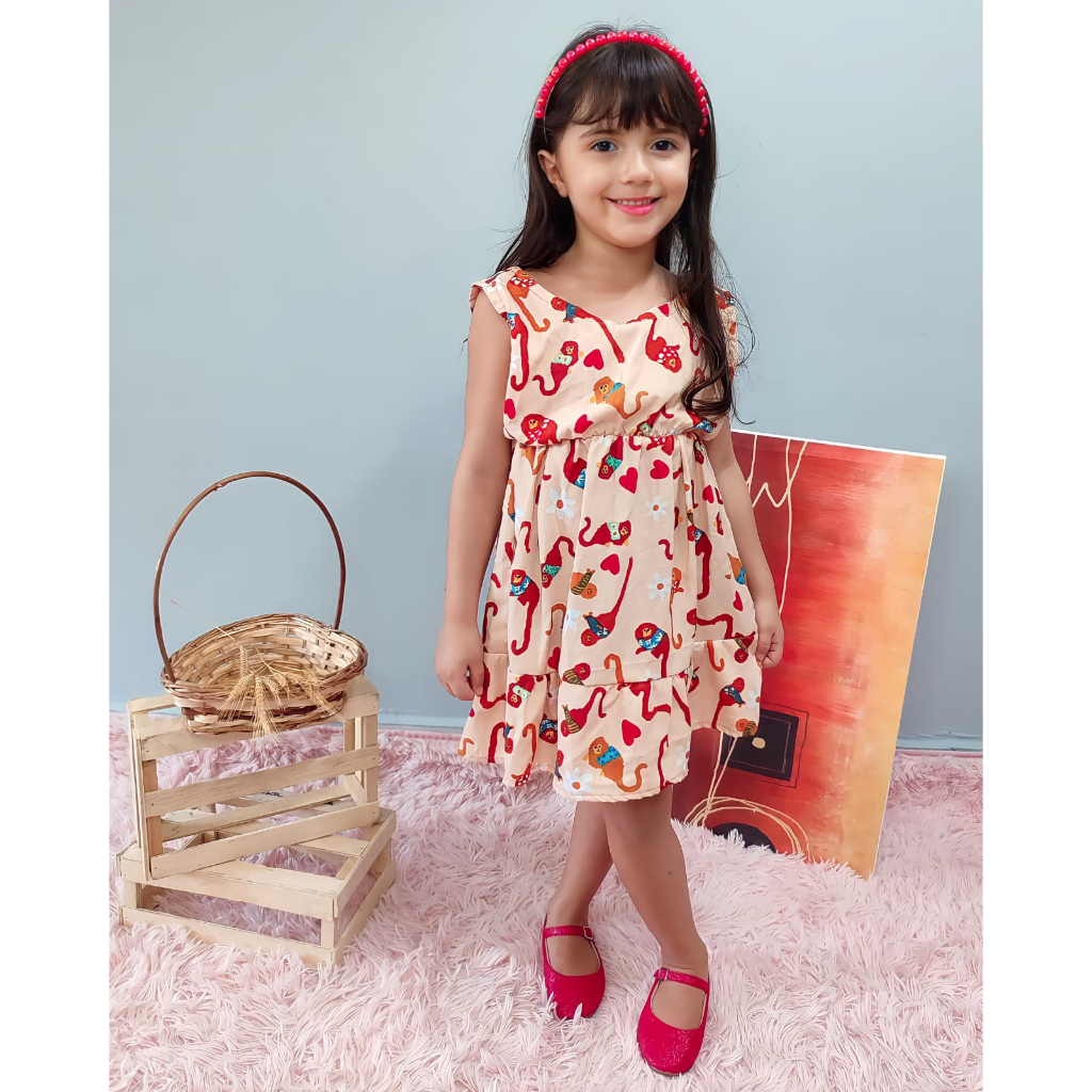 Vestido Infantil Estampado Tamanhos 6 8 e 10 anos