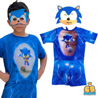 Fantasia Sonic Infantil Menino Com Máscara - Envio Imediato