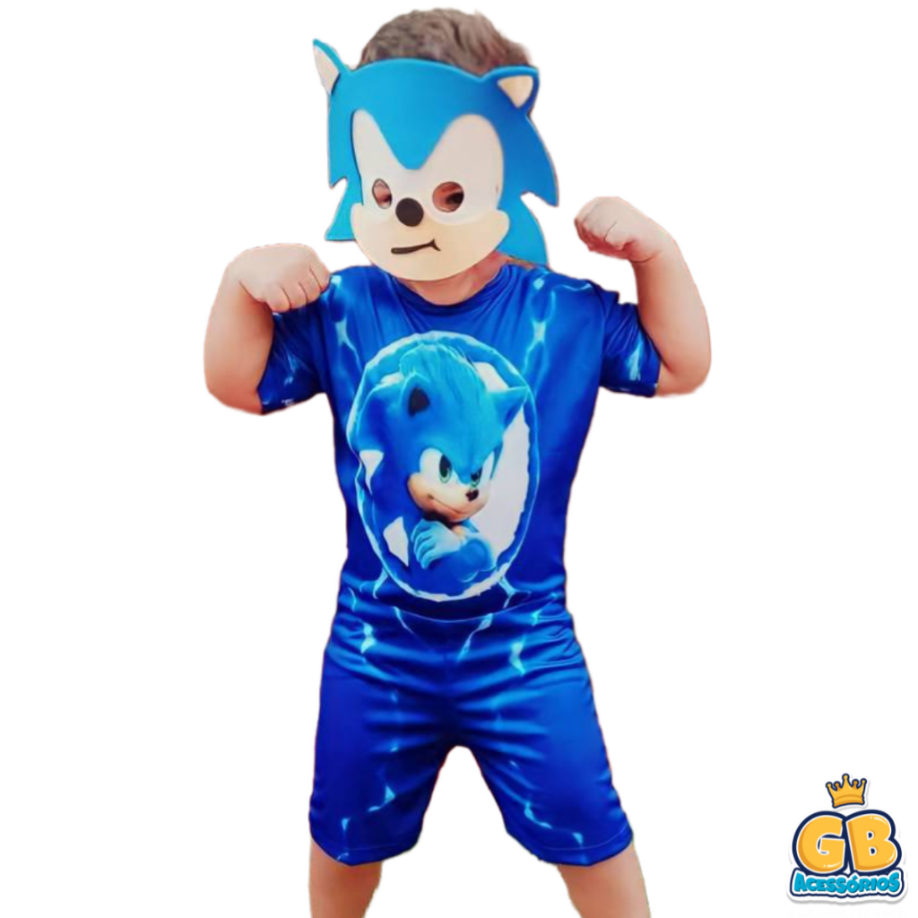 Fantasia Sonic Infantil Luxo Com Máscara E Luva 4 A 12 Anos