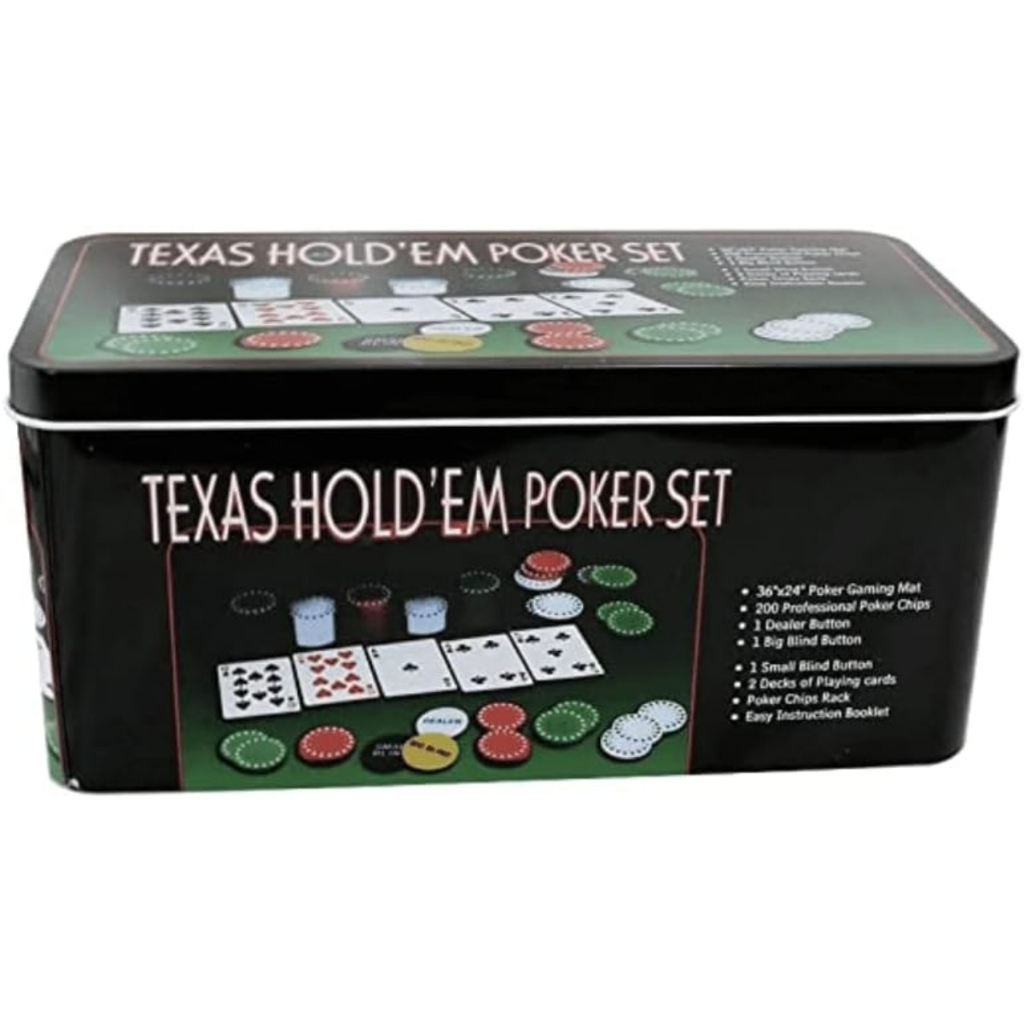 Brinquedo Jogo Texas Poker Set Lata com 200 fichas e 2 Baralhos