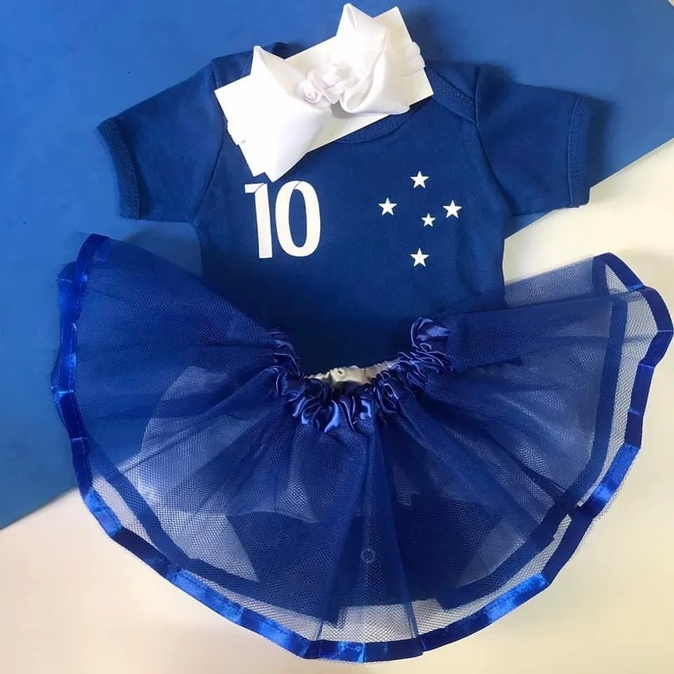 Kit Cruzeiro - Completo Body bebê Menina mesversario tematico saia de tule e Faixa /100% algodão - Envio Imediato