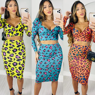 CONJUNTO MANGA PRINCESA BUFANTE MANGA LONGA SAIA MIDI ESTAMPADO