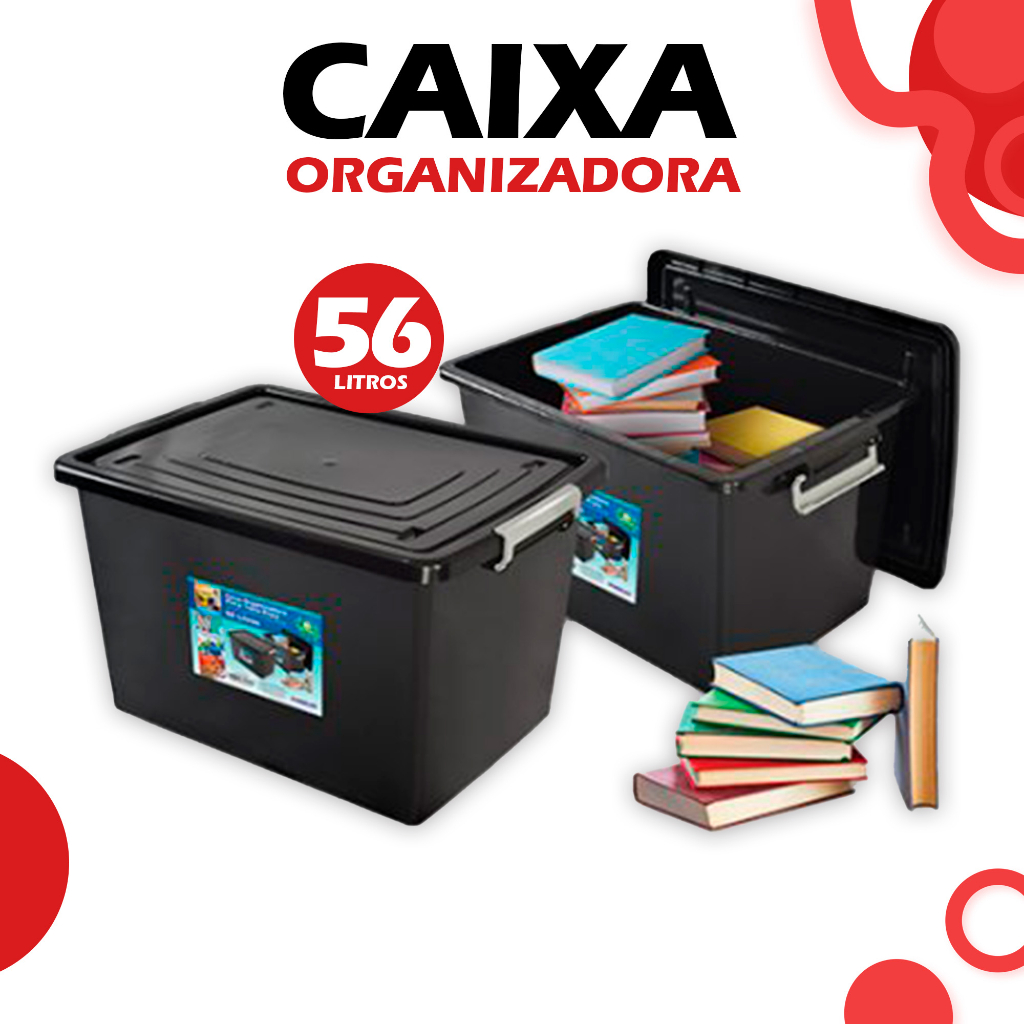 Container Caixa Organizador Gigante Com Tampa Com Trava 56 Litros - Livros, Brinquedos, Ferramentas
