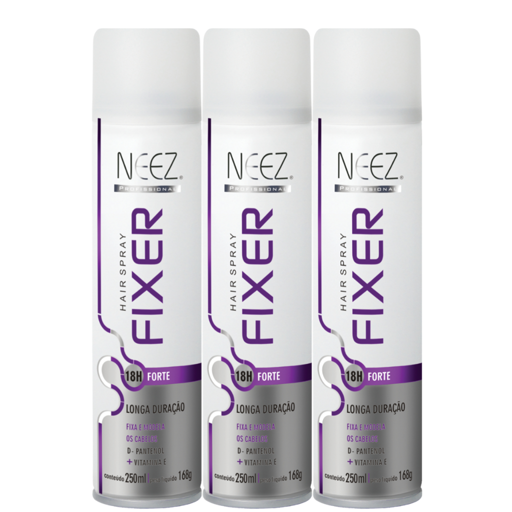 Kit 3x Spray Fixador de Cabelo Forte 18 horas Longa Duração 250ml Neez ...