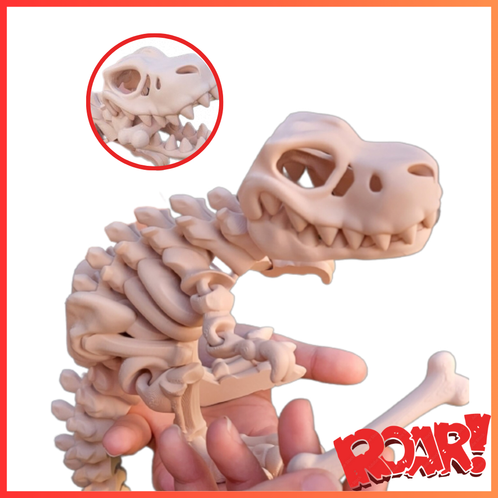 Brinquedo Dinossauro Esqueleto T-Rex Articulado Flexi Toy Dino Tiranossauro Rex com Osso Coleção Flexi Toy