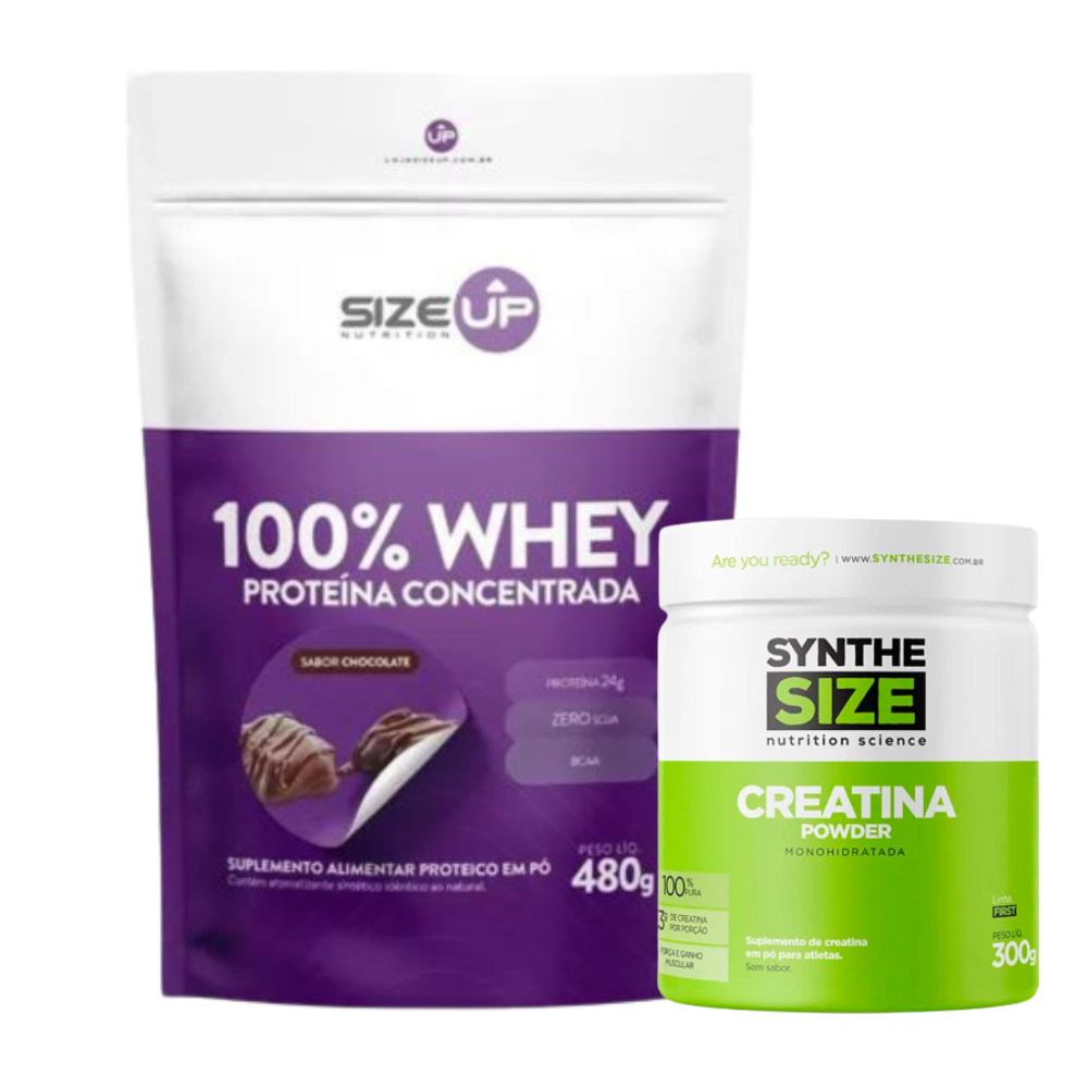 Combo de Potência: Creatina Synthesize 300G + Whey Protein Pure 100% Concentrado 480g da Size Up para o Máximo Desempenho!