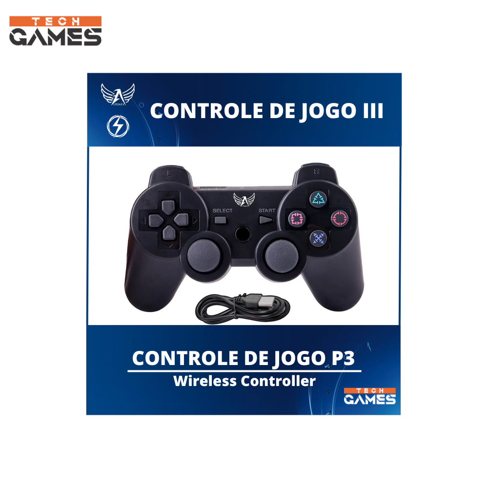 Controle Joystick Para Playstation 3 (PS3) - Sem fio + Cabo Carregador ...
