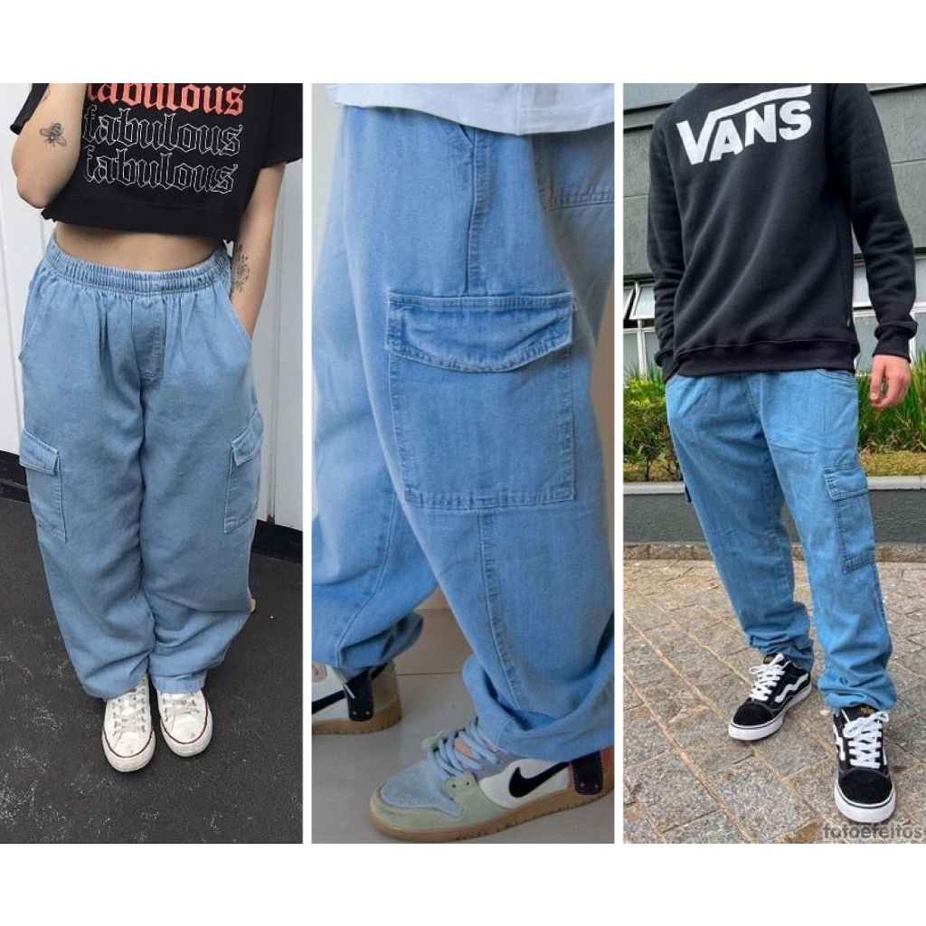 Calça Cargo Jeans Dazzling Skate Unissex Streetwear