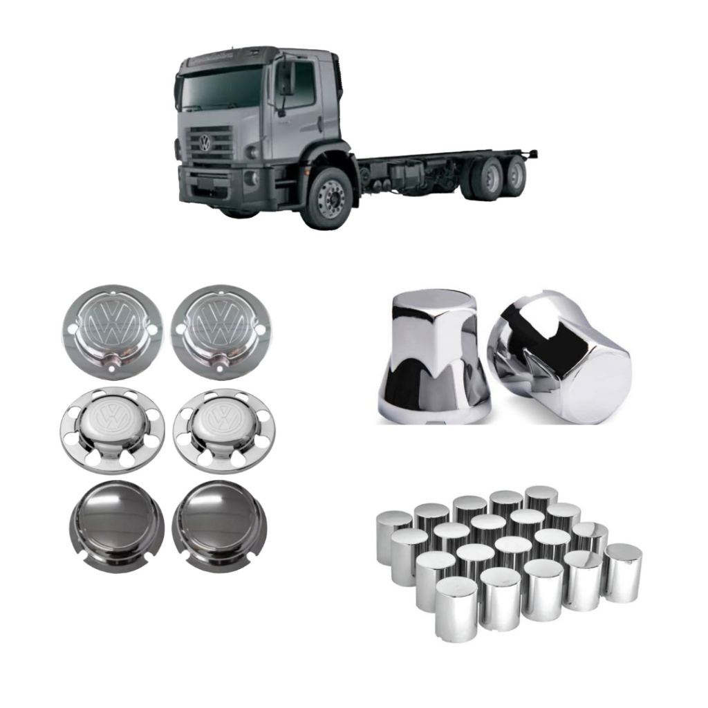 Kit Aplique Tampa Cubo Caminhão Volks Constellation Truckado + Capas de Porca