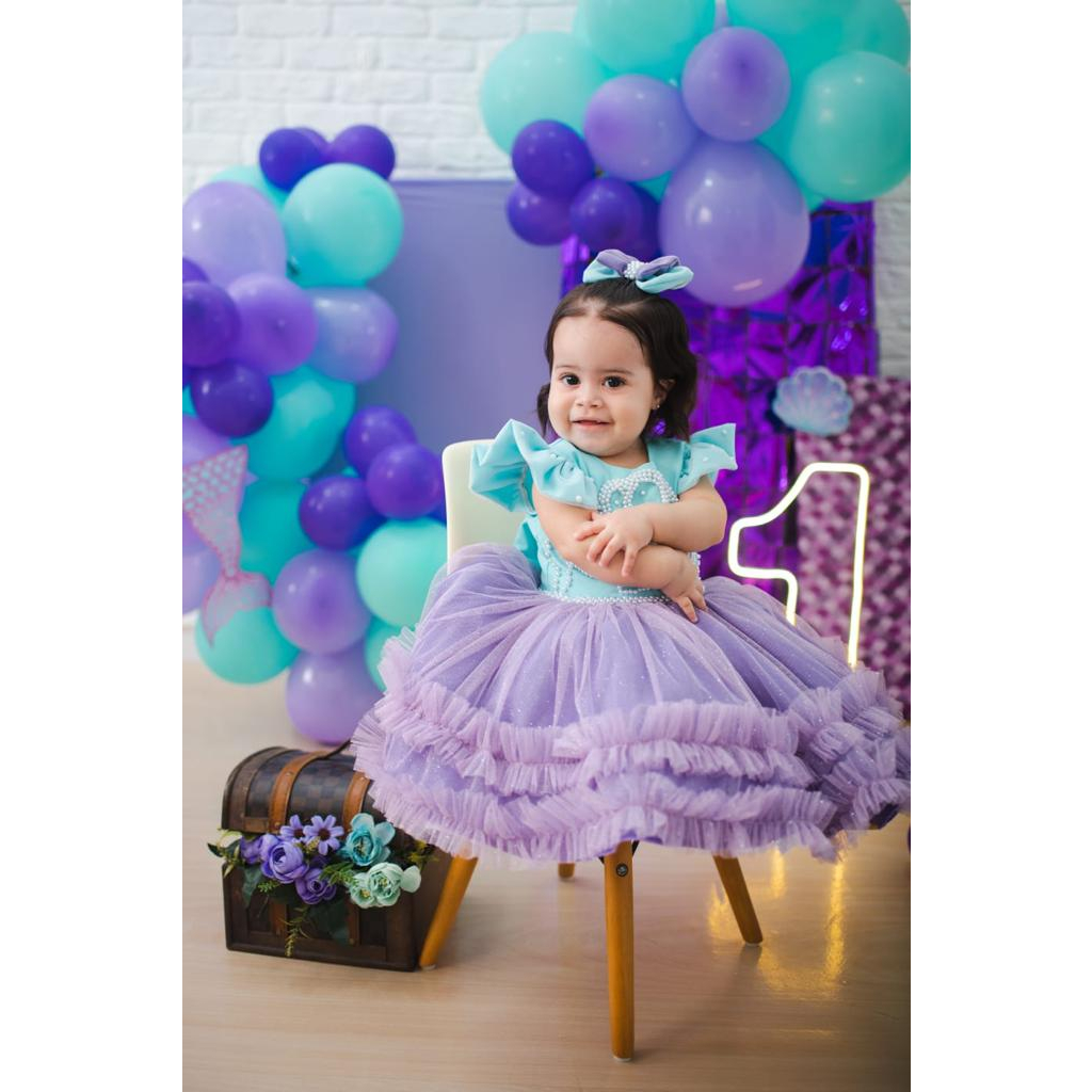 Vestido Infantil Princesa Sereia Ariel e Amigos C/ Pérolas Sku: 1186RR  Categoria: BAILA NINA 4 ao