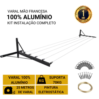 Varal Retrátil De Parede E Muro Mão Francesa 100% Alumínio - Preto