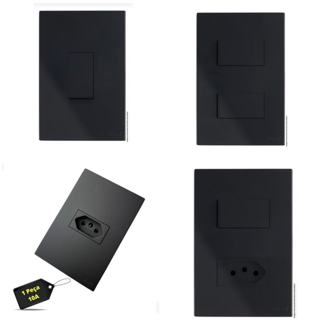 KIT Tomadas e Interruptores Recta Preto Fosco | Shopee Brasil