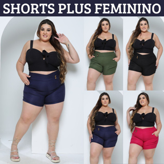 Shorts Plus Size Feminino Malha Crepe Estica Grande Bermuda GG G1 G2 G3  Short Estampado Liso Floral Verao