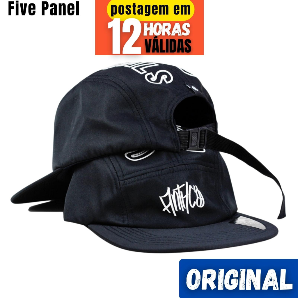 Boné Masculino Five Panel Aba Reta Modelo Aberto Strapback Fitao