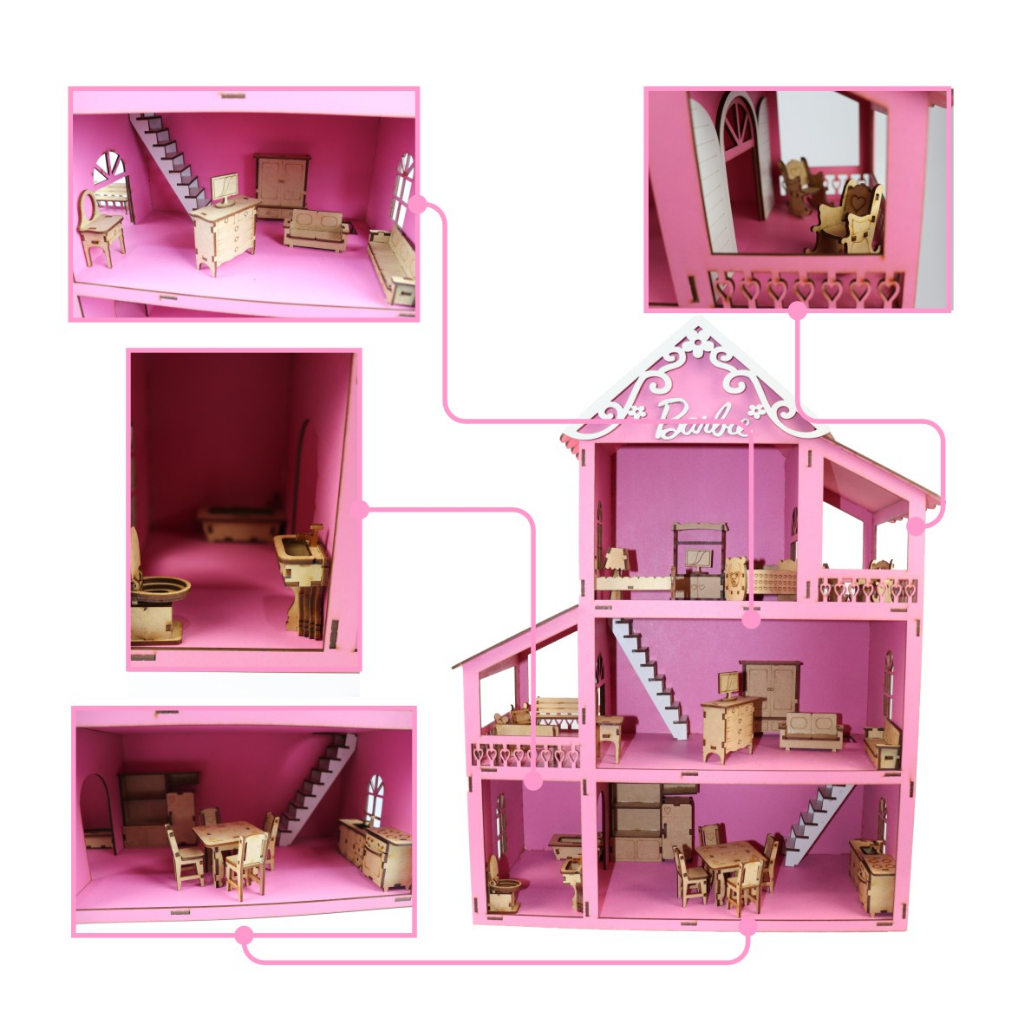 Casa De Bonecas Meninas 60 Cm Mdf Cru Casinha Da Barbie - Collore - Casinha  de Boneca - Magazine Luiza