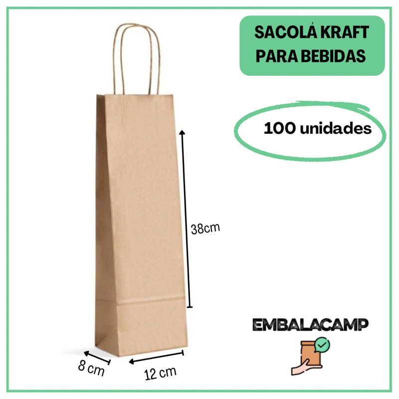 Sacola Kraft Para Bebidas - com 100 unidades