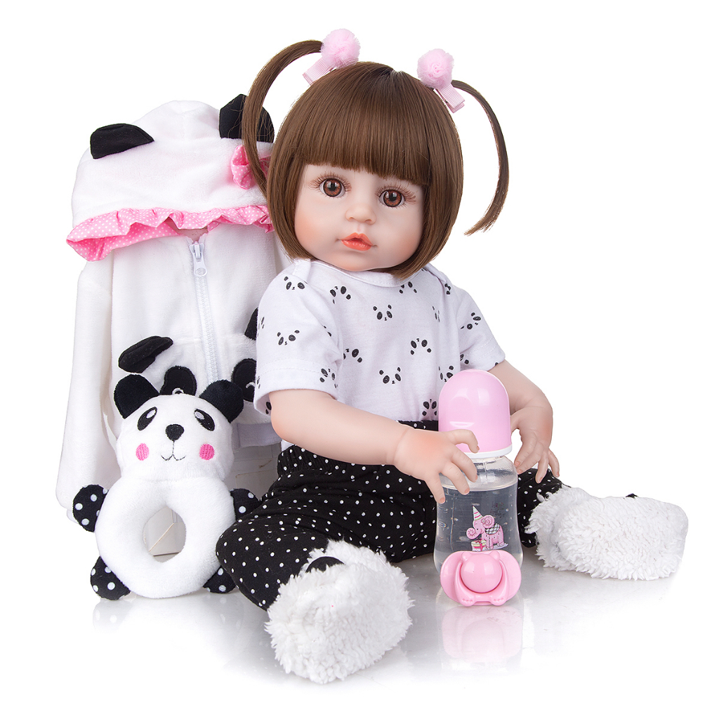 Boneca Bebê Reborn 48cm Menina Elefante Olhos Azuis Corpo de 100% Silicone  Presentes Para Crianças