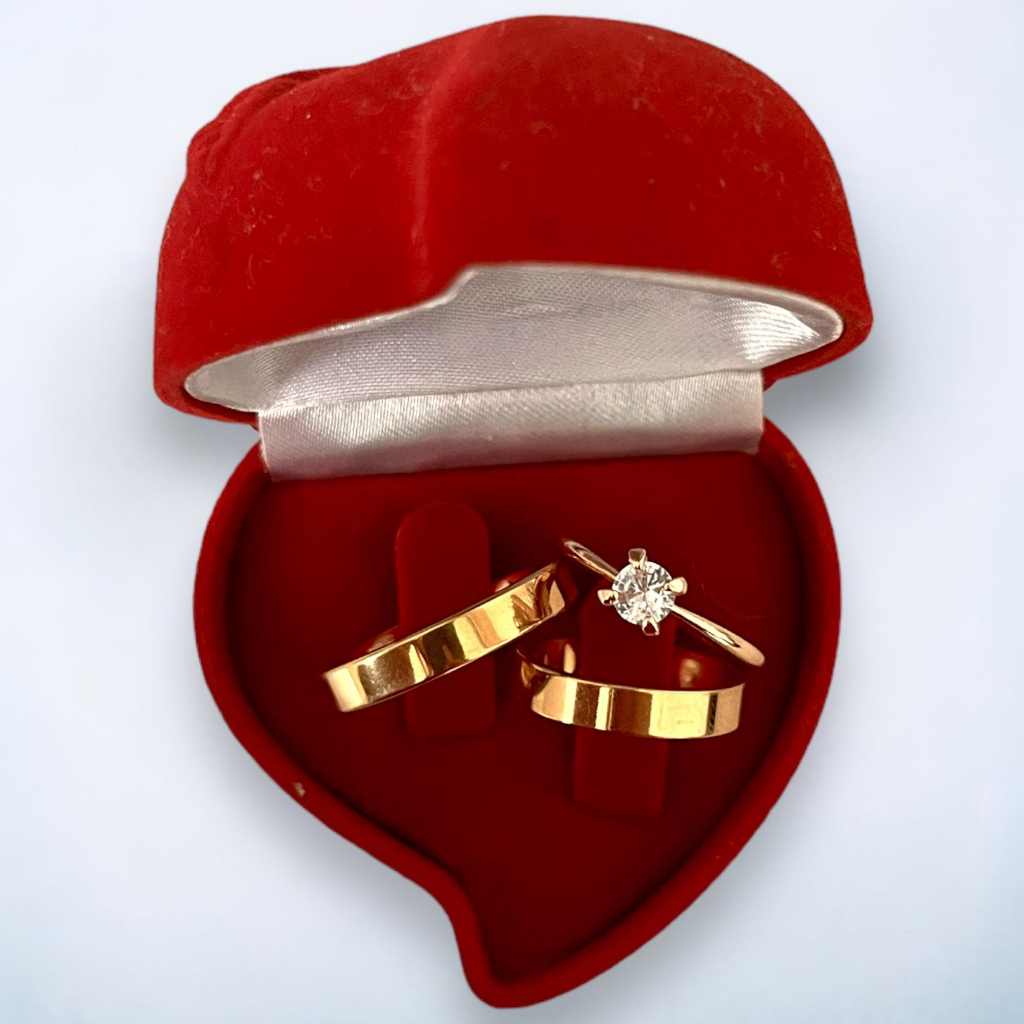 Par De Aliança Casamento e Anel Solitário Para Noivado Fina