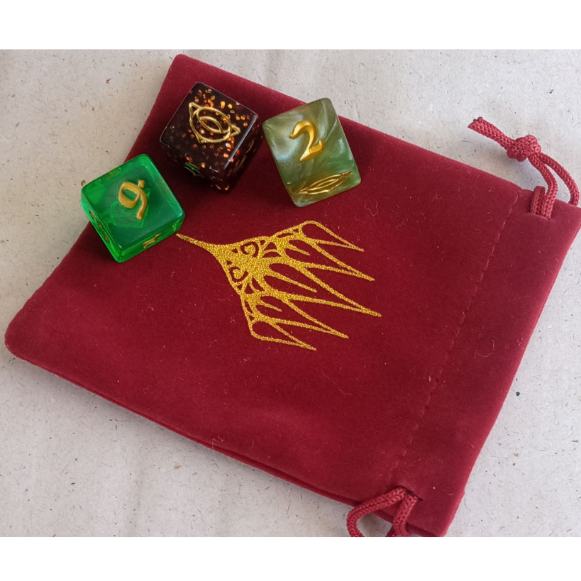 Saco De Dados Com 3 Dados D6 Magic e Senhor Dos Anéis