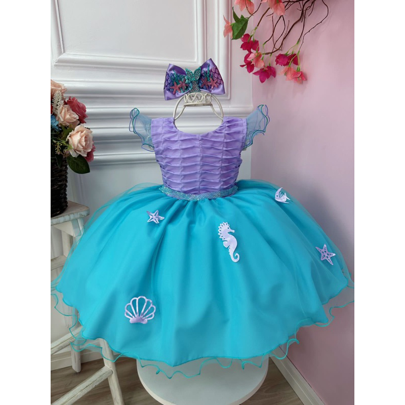 LMAA Vestido De Verão Pequena Sereia Menina Ariel Princesa Festa De  Aniversário Infantil De Carnaval Roupas GZDM