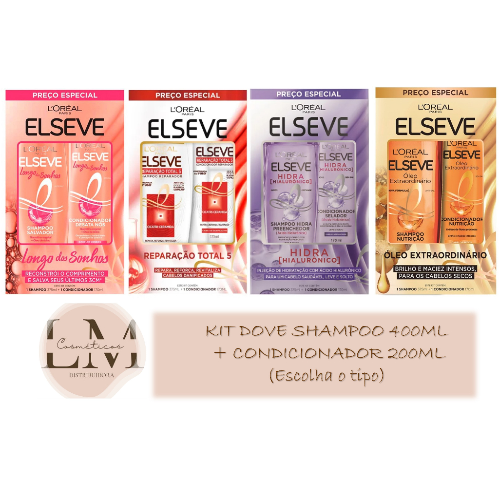 Kit Elseve Shampoo 375ml + Condicionador 170ml (Escolha o tipo ...