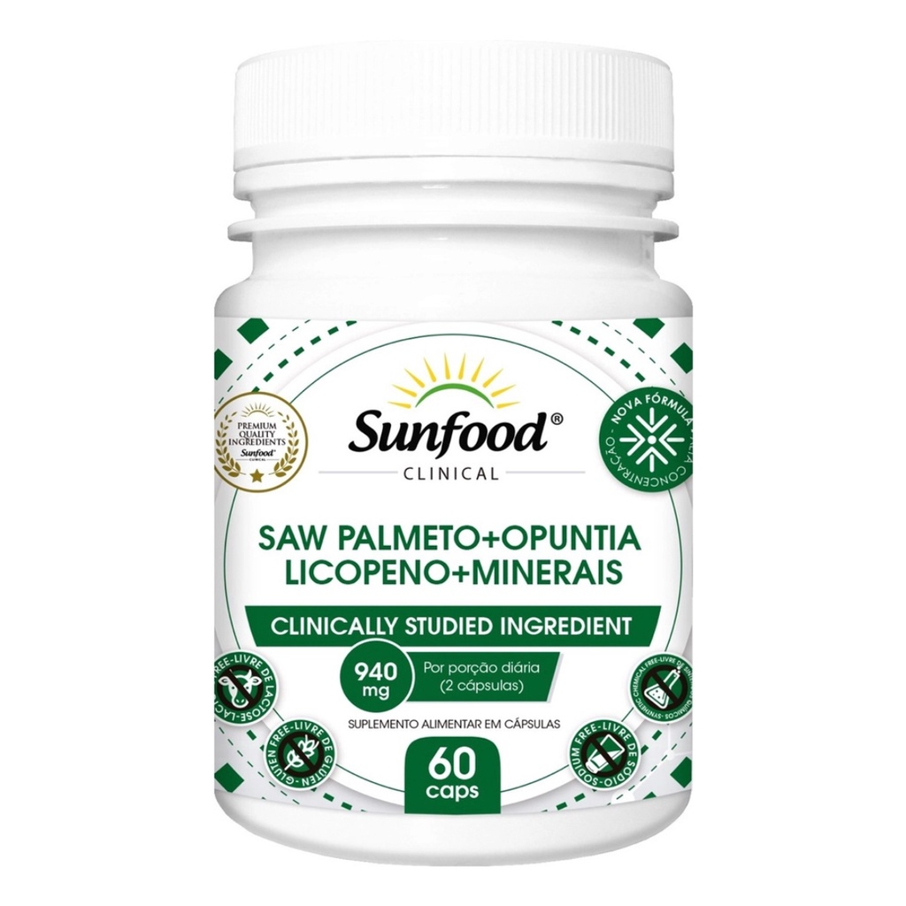 Saw Palmeto + Opuntia + Licopeno + Minerais 60 cápsulas Sunfood Clinical
