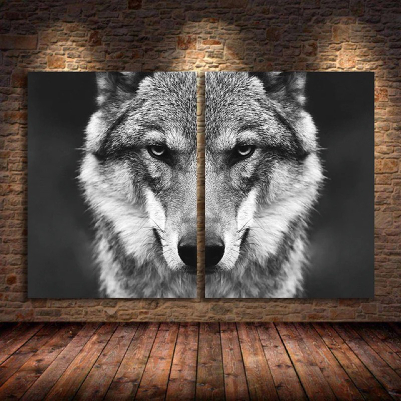 Quadro Decorativo Lobo kit 2 Peças Grande.Decore quarto,sala,escritórios,consultório,hall,pubs,casa