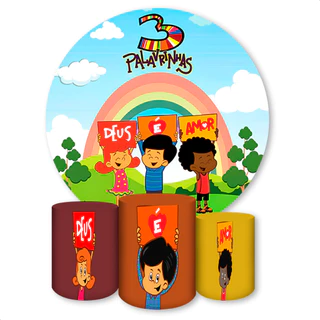 Capa de Painel Redondo + 3 Capas de Cilindro Sublimados Tema Infantil
