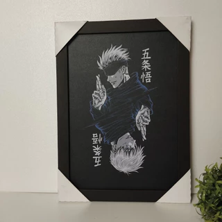 Quadro Decorativo com Moldura Jujutsu no Kaisen Satoru Gojo Anime Pôster geek nerd uma decoração elegante com este objeto para quarto sala