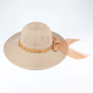 Chapéu Feminino de Praia Detalhe em Corrente e Laço