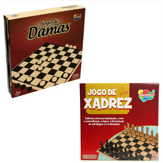 Xadrez / Dama com Tabuleiro Magnético Dobrável Dutati - Preto+Bege