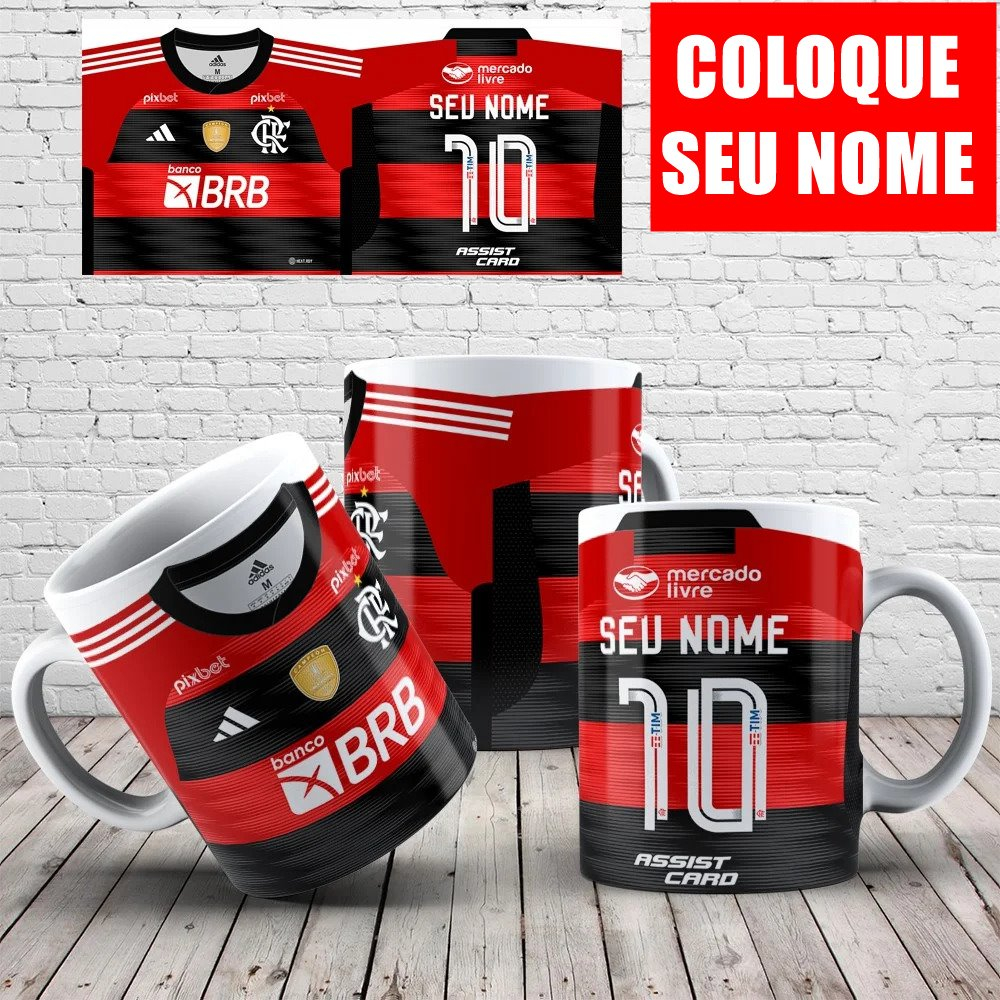 Caneca de Porcelana Personalizada - COLOQUE SEU NOME E NUMERO - CAMISA TIMES CARIOCA FUTEBOL - 325ML XÍCARA PERSONALIZADA FUTEBOL - FLAMENGO, FLUMINENSE, VASCO, BOTAFOGO