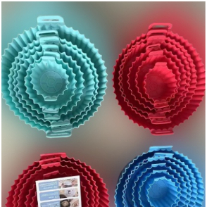 Kit C/6 Formas de Silicone Para Air fryer Tamanho variados Reutilizável Protetor Assadeira Com Alça