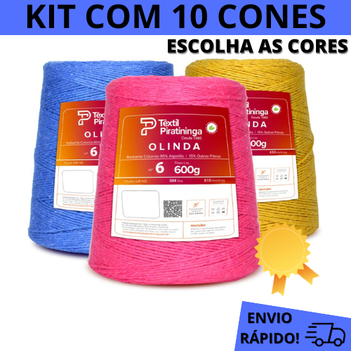 Kit de 10 Barbantes Olinda Têxtil Piratininga 600g Fio 4, 6 e 8 - Escolha as Cores