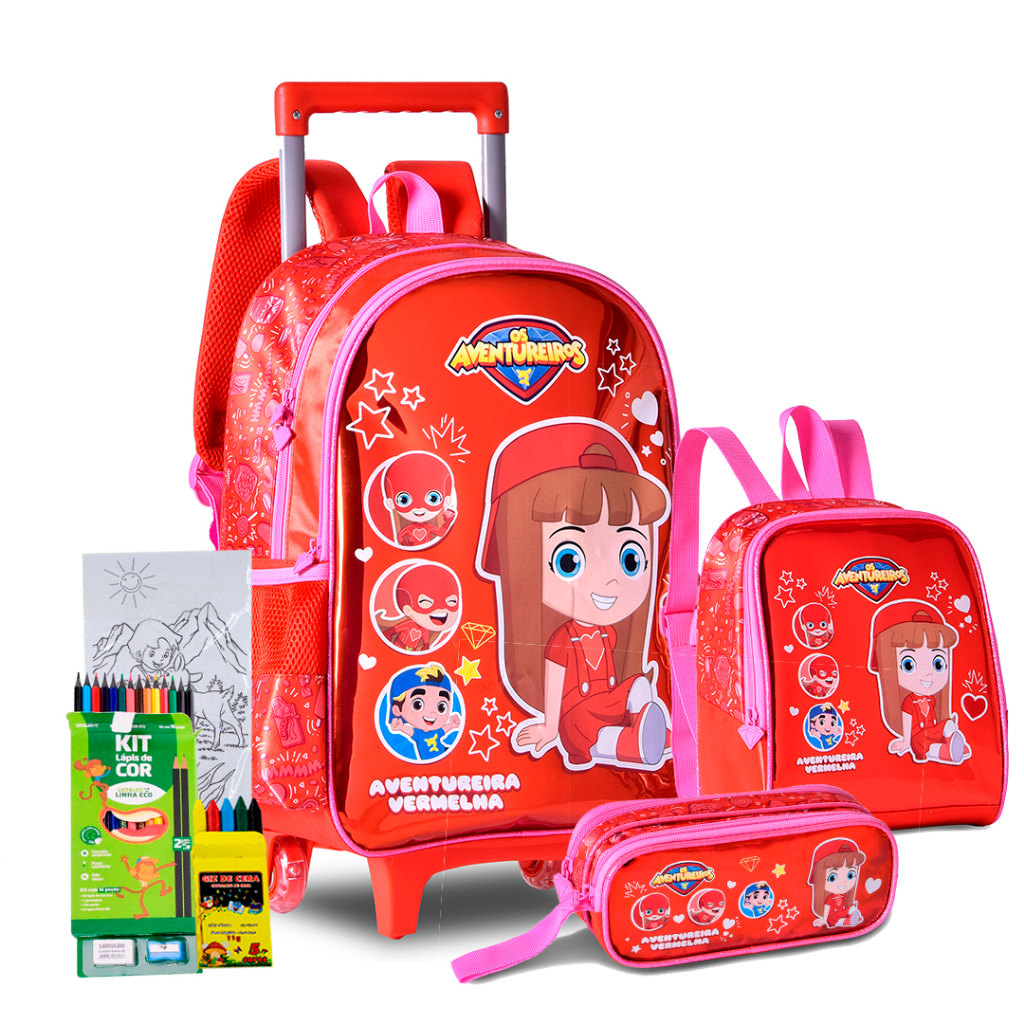 Kit Mochila Infantil Luccas Neto Estojo Duplo Escolar Costas Cor Vermelho  Desenho Do Tecido Liso