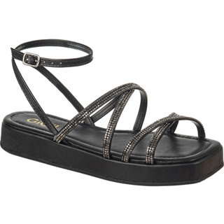Sandalia Feminina Flatform Rasteira Nó Strass Tiras Cruzadas Brilho Glam Confortável Papete Original Promoção Gigil