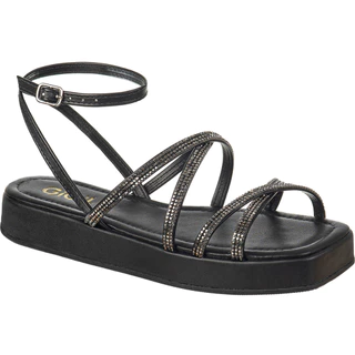 Sandalia Feminina Flatform Rasteira Nó Strass Tiras Cruzadas Brilho Glam Confortável Papete Original Promoção Gigil