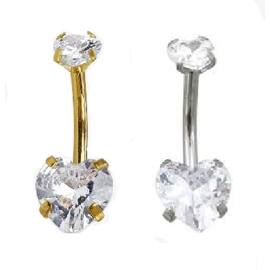 Piercing para Umbigo Rosca Interna Pedra Coração