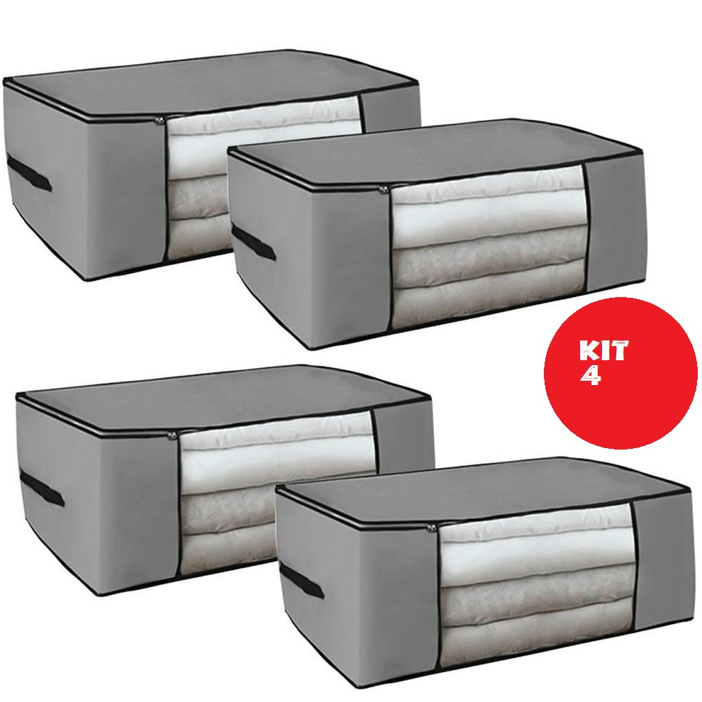 Kit 4 Caixas Organizadoras de Roupas Calçados Cobertas Edredon TNT Com Tampa Ecológico Anti-Poeira Umidade Insetos Multiuso Guarda Roupa Casa Banheiro