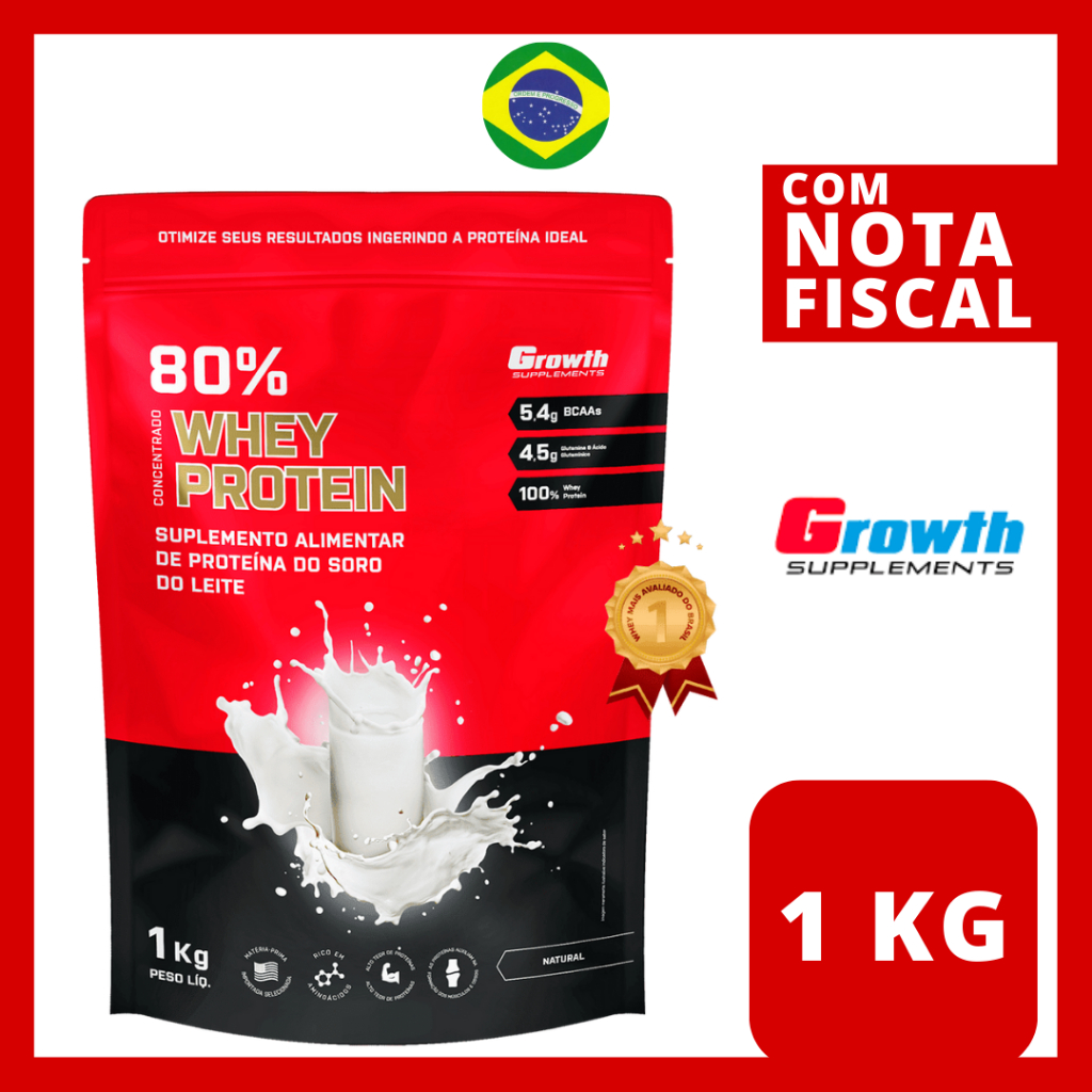 Whey Protein Growth 80% Concentrado 1kg Original – Envio Imediato